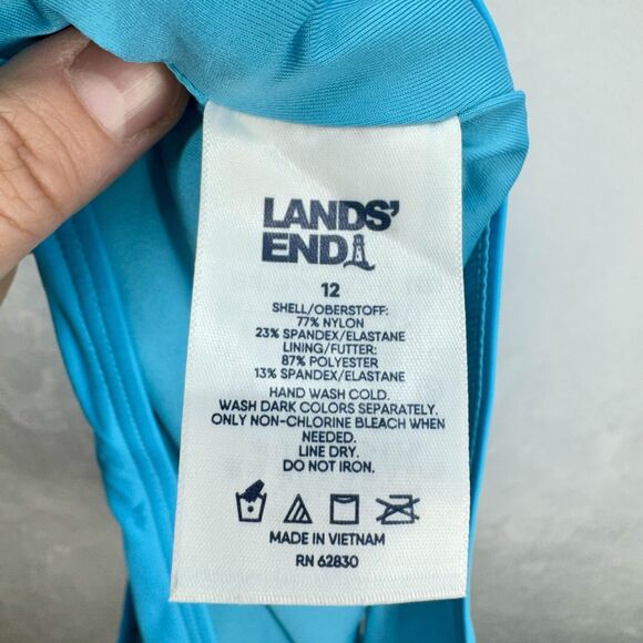 Lands End High Waisted Bikini Swim Bottoms Size 12 Turquoise Chlorine Resistant - Picture 5 of 9